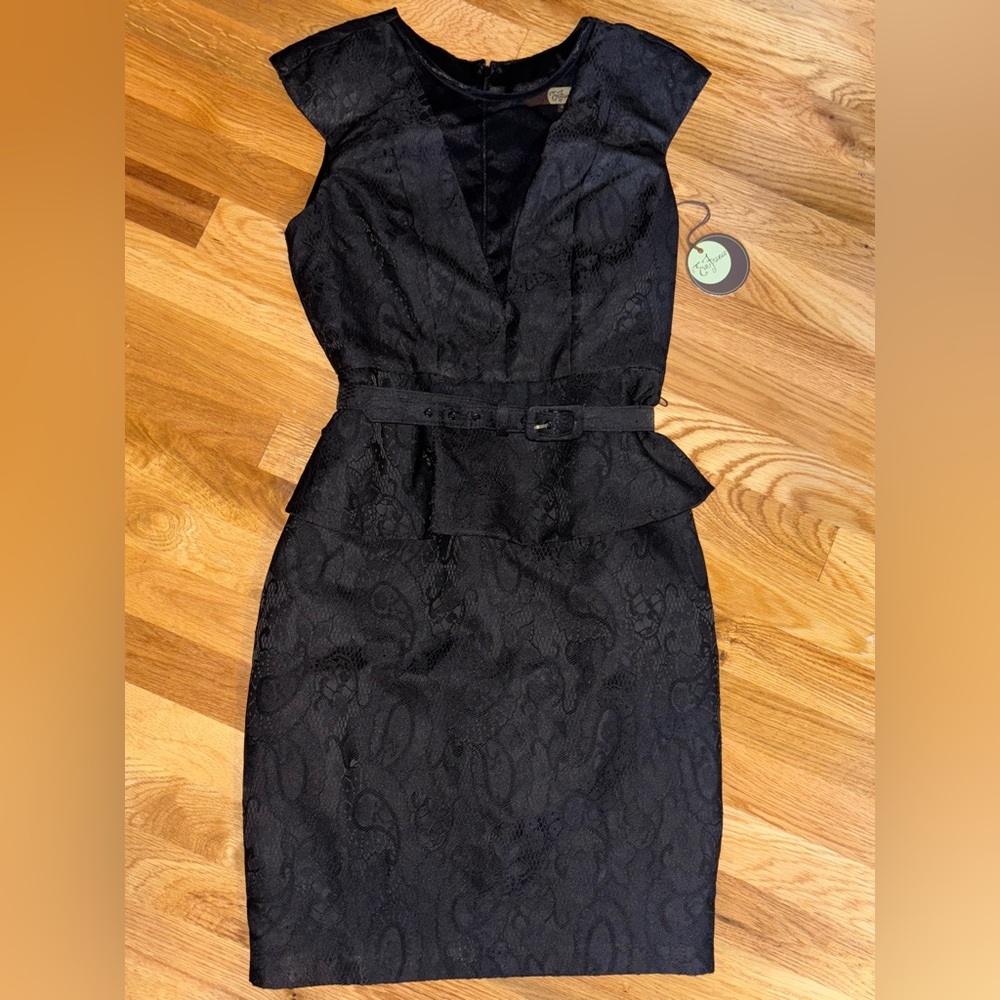Eva Franco NWT LBD Cocktail Black Dress Peplum Size 4 Formal Holiday Party NEW